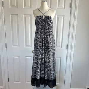 NWT Du Paradis Aralia Navy Blue 100% Cotton Halter Boho Empire Waist Maxi DressL